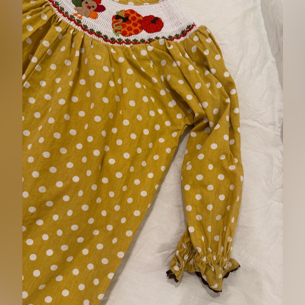 2T Thanksgiving Turkey Smocked Polka Dot One Piece - Lil Cactus - Picture 6 of 7